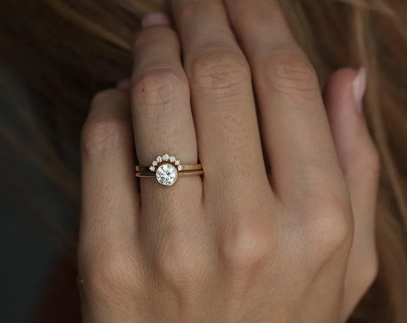 Yellow Gold Diamond Ring, Curved Diamond Band view 3