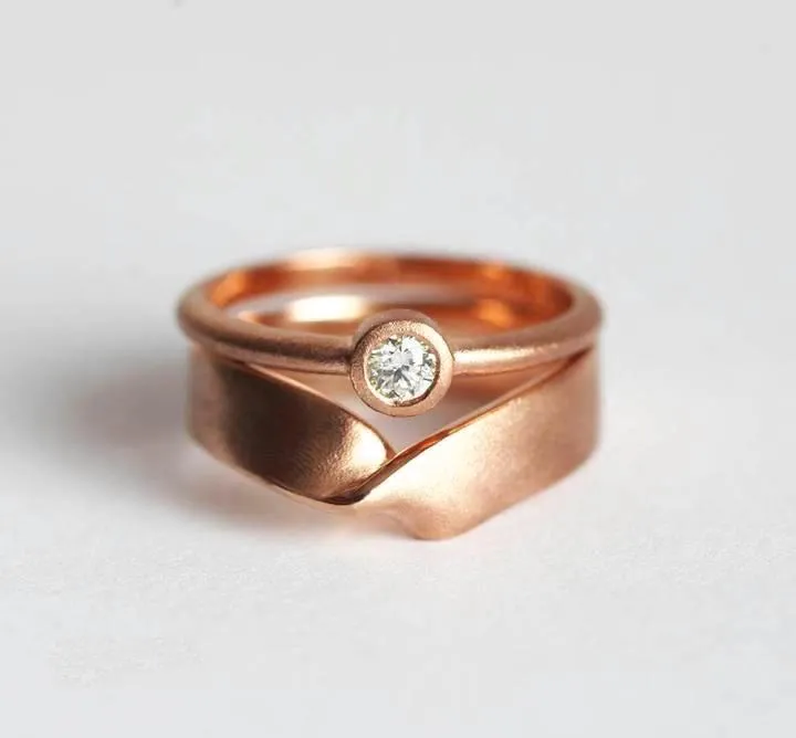 Yellow Gold Ring Set With Round Solitaire Diamond Ring view 11