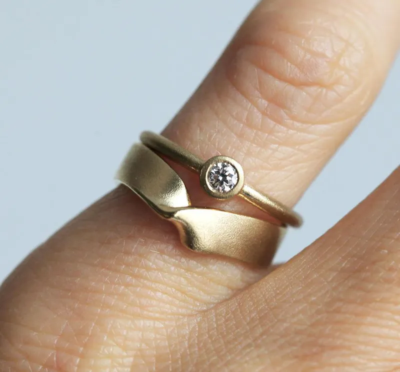 Yellow Gold Ring Set With Round Solitaire Diamond Ring view 4
