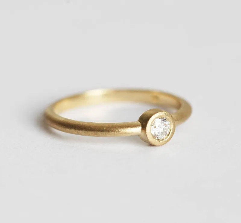 Yellow Gold Ring Set With Round Solitaire Diamond Ring view 5