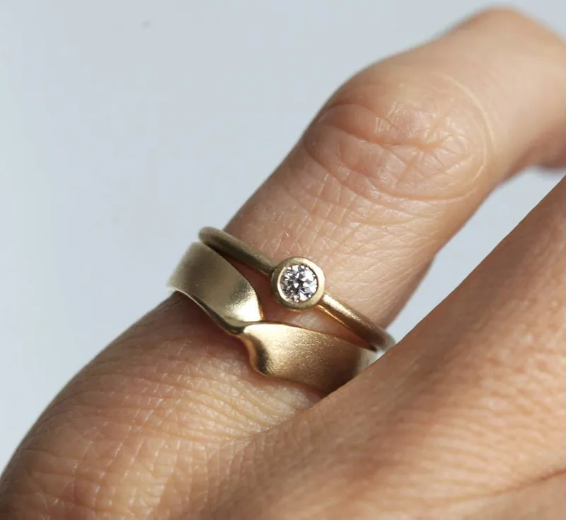 Yellow Gold Ring Set With Round Solitaire Diamond Ring view 6