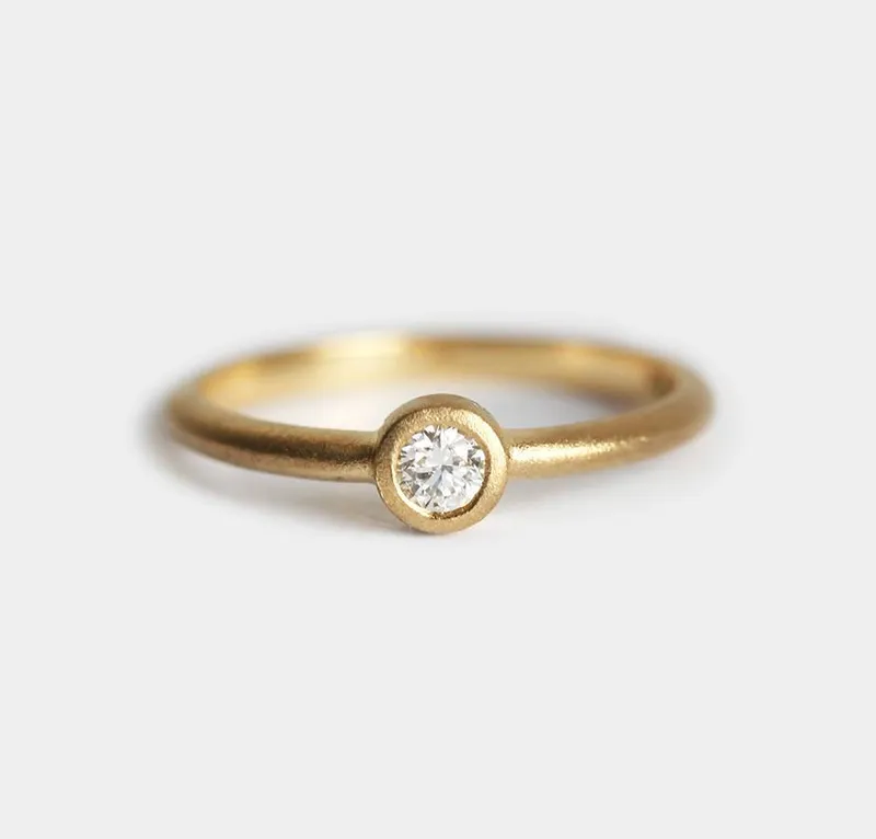 Yellow Gold Ring Set With Round Solitaire Diamond Ring view 7