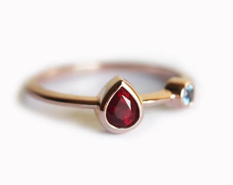 Yellow Gold Ruby Ring, Ruby Engagement Ring view 2
