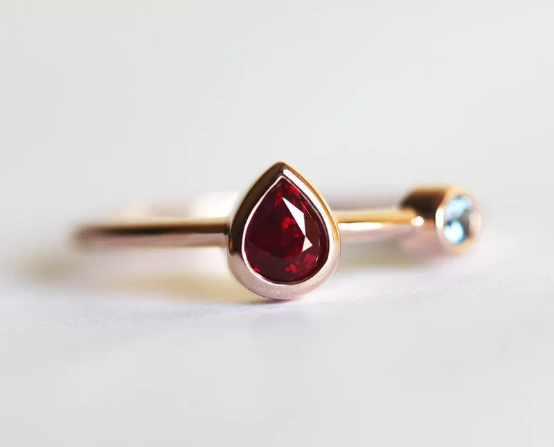 Yellow Gold Ruby Ring, Ruby Engagement Ring ruby pear cut engagement ring