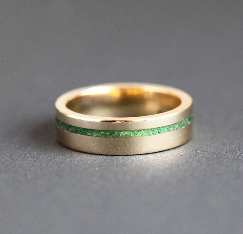 Yuri Emerald Inlay Wedding Band vy 2