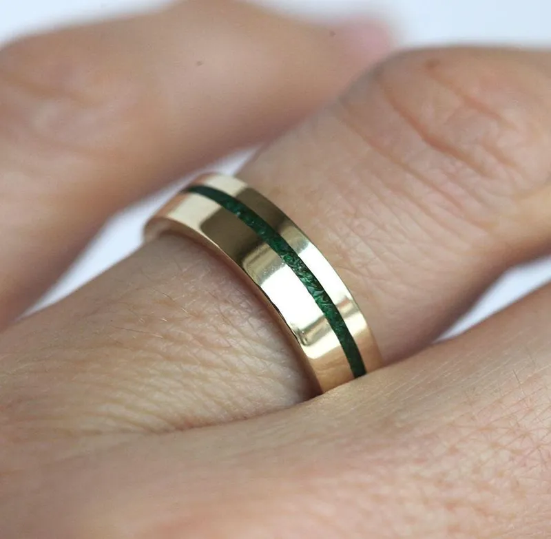 Yuri Emerald Inlay Wedding Band vy 4