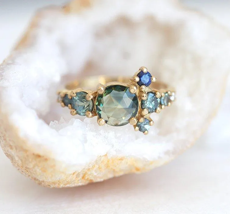 Zelda Teal Sapphire Diamond Cluster Ring view 3