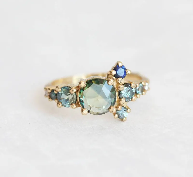 Zelda Teal Sapphire Diamond Cluster Ring view 5