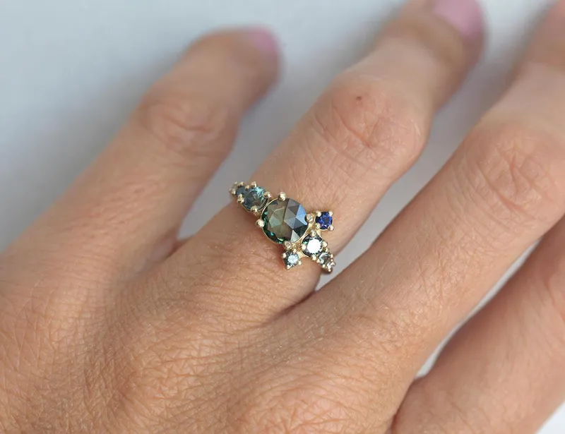 Zelda Teal Sapphire Diamond Cluster Ring view 7