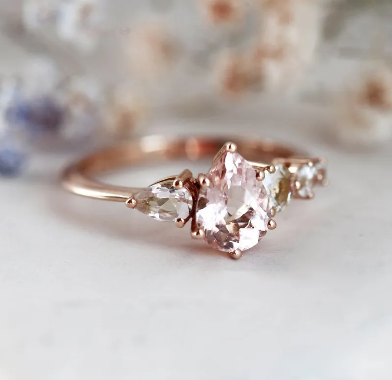 Zendaya Peach Morganite Sapphires Cluster Ring view 10