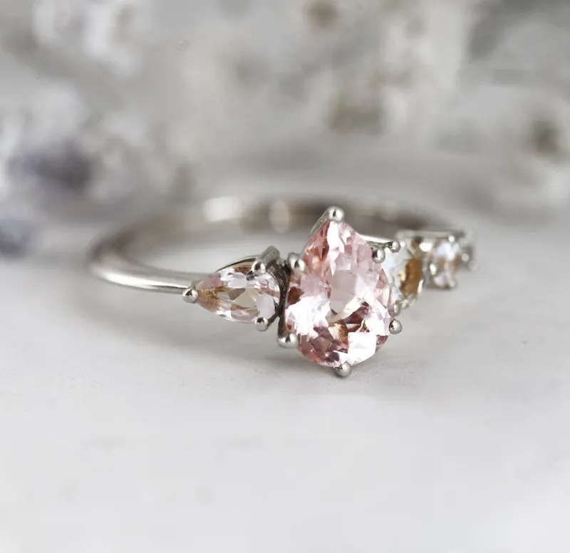 Zendaya Peach Morganite Sapphires Cluster Ring view 11