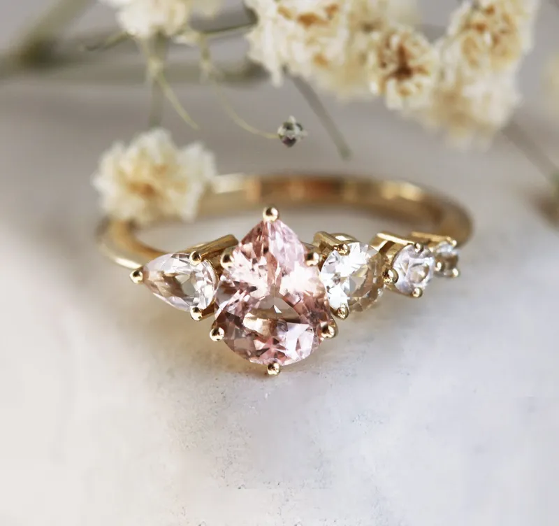 Zendaya Peach Morganite Sapphires Cluster Ring view 2