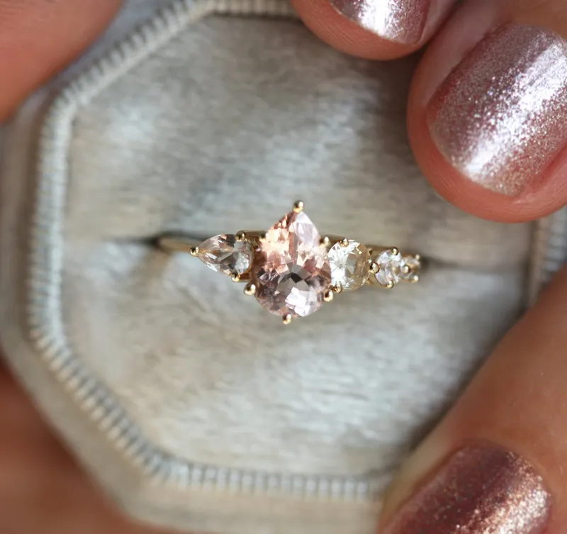 Zendaya Peach Morganite Sapphires Cluster Ring view 3