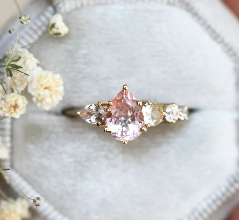 Zendaya Peach Morganite Sapphires Cluster Ring view 4