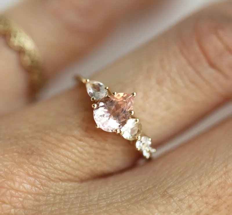 Zendaya Peach Morganite Sapphires Cluster Ring view 5