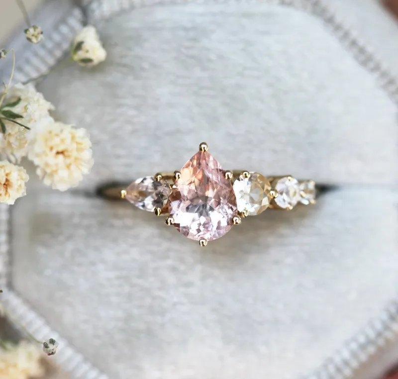 Zendaya Peach Morganite Sapphires Cluster Ring view 6