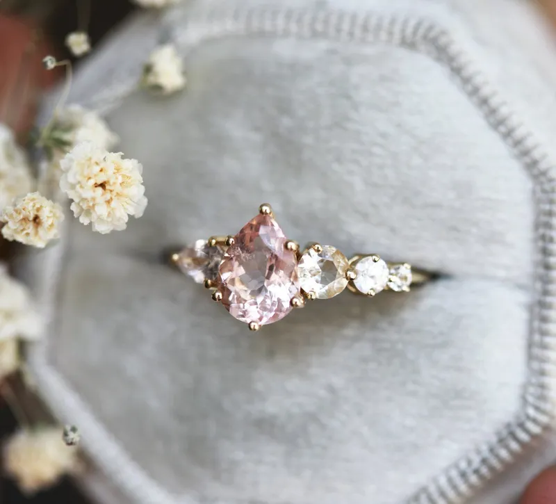 Zendaya Peach Morganite Sapphires Cluster Ring view 7