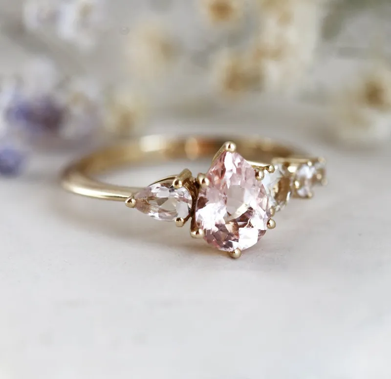 Zendaya Peach Morganite Sapphires Cluster Ring view 8
