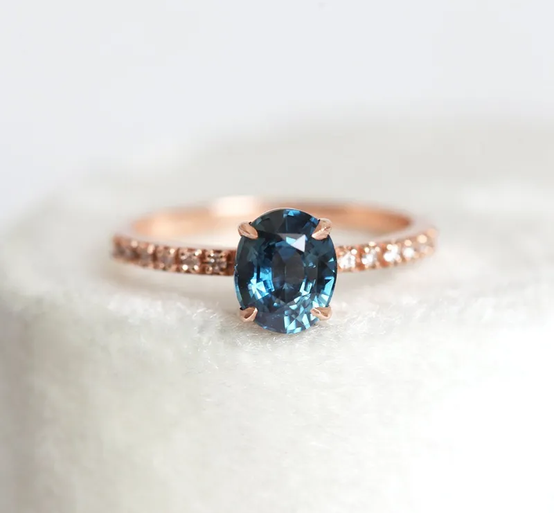 Zoe Blue Sapphire Diamond Ring blue sapphire oval cut engagement ring