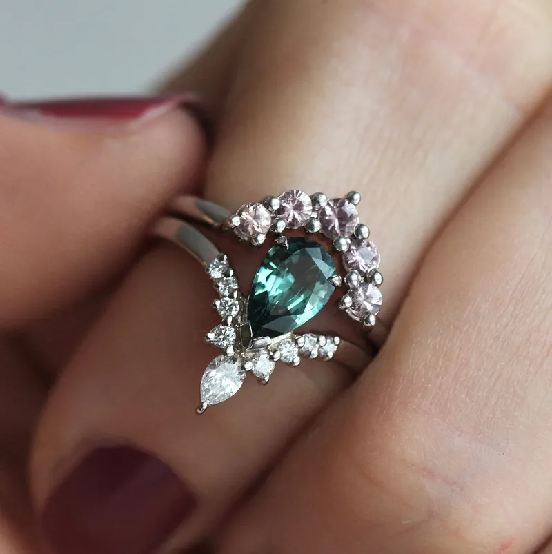 Zola Teal Sapphire Diamond Ring vy 3