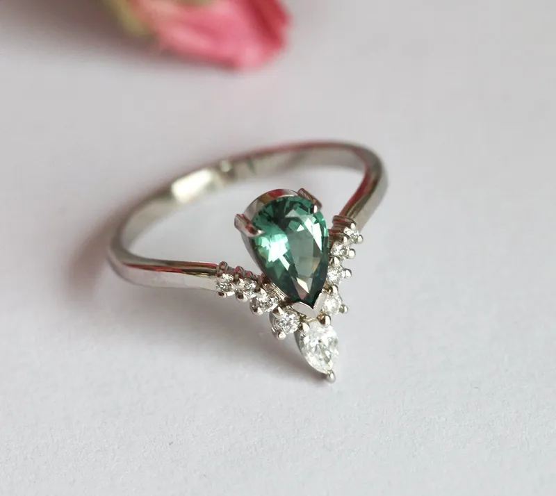 Zola Teal Sapphire Diamond Ring vy 5