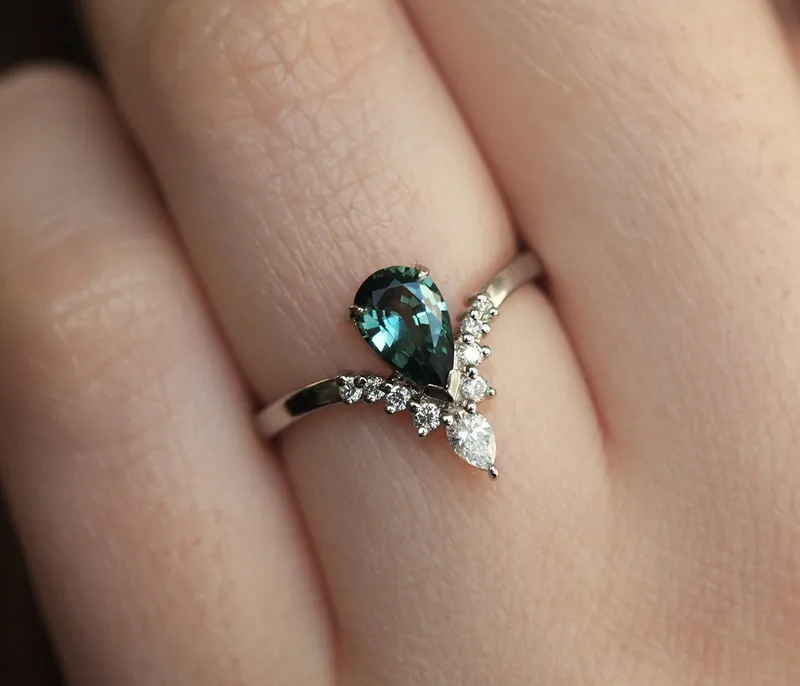 Zola Teal Sapphire Diamond Ring vy 6