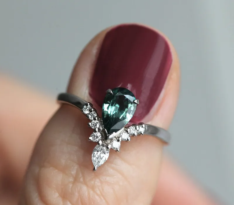 Zola Teal Sapphire Diamond Ring vy 8