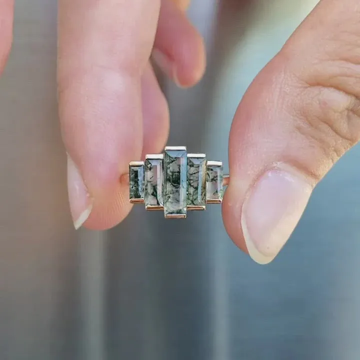 Daphne Moss Agate Baguette Ring view 9