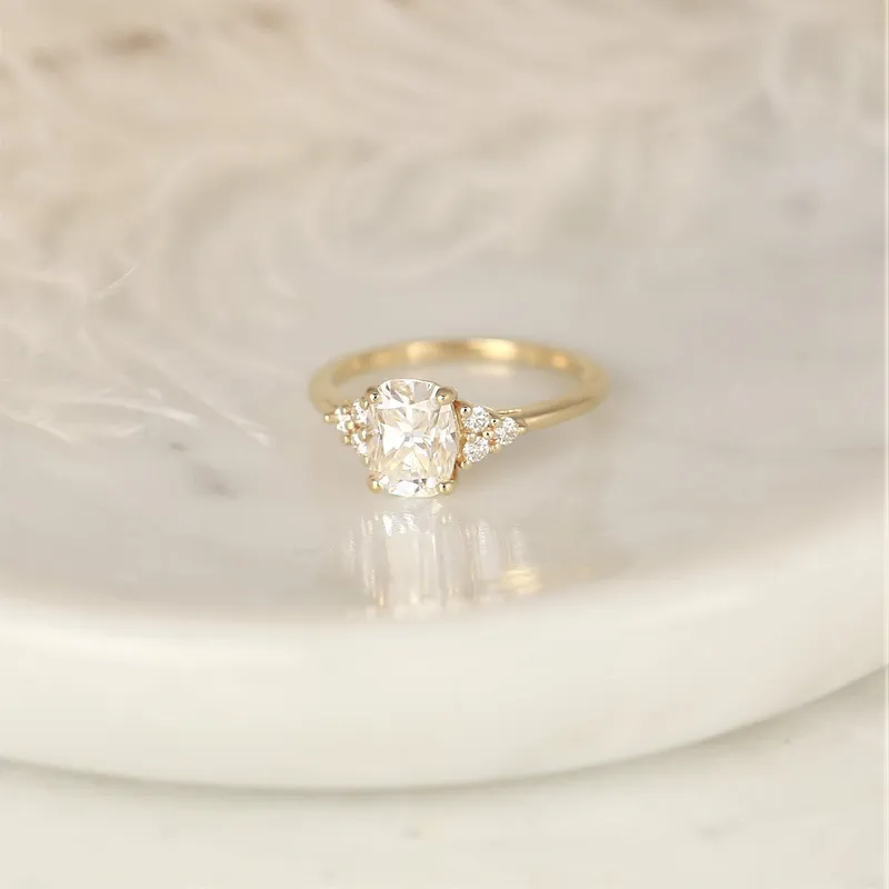 1.50ct Cambria 8x6mm 14kt Gold Moissanite Diamond Elongated Cushion Cluster Ring vy 3