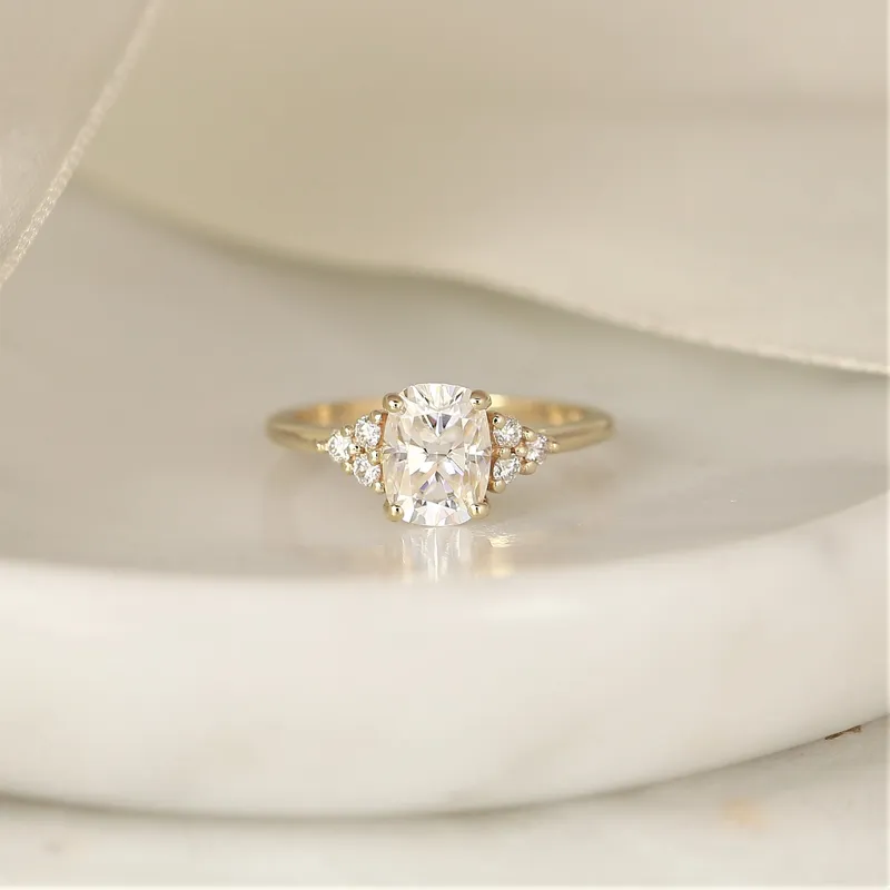 1.50ct Cambria 8x6mm 14kt Gold Moissanite Diamond Elongated Cushion Cluster Ring vy 6