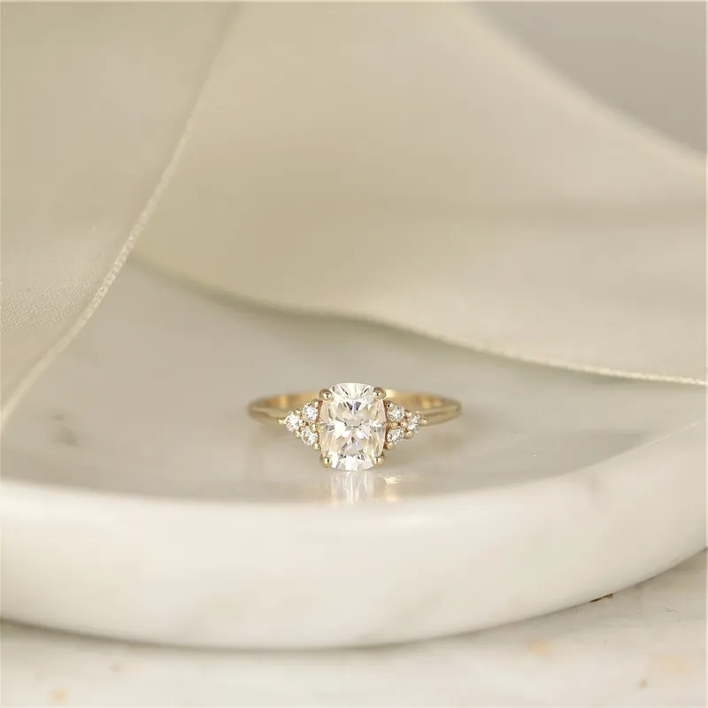 1.50ct Cambria 8x6mm 14kt Gold Moissanite Diamond Elongated Cushion Cluster Ring vy 4