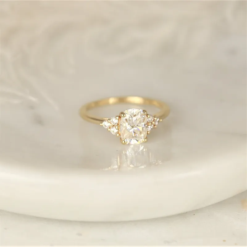 1.50ct Cambria 8x6mm 14kt Gold Moissanite Diamond Elongated Cushion Cluster Ring diamond cushion cut engagement ring