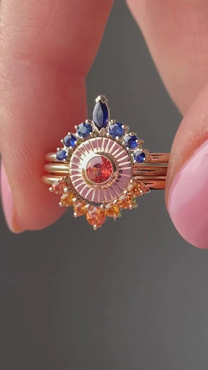 De La Sol Orange Sapphire Sunset Ring Set vy 8