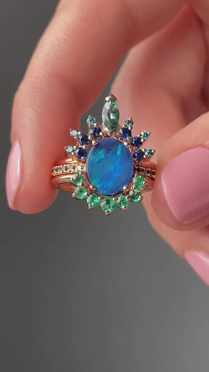 Emmeline Lagoon Black Opal Ring Set view 14
