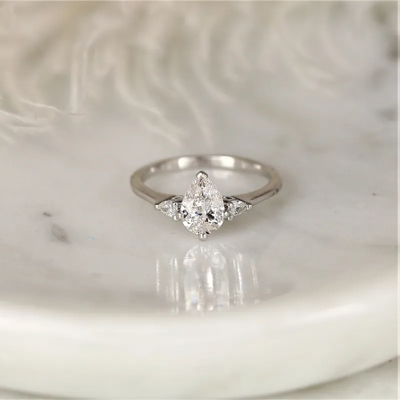 1.00ct Ready to Ship Evette 14kt Gold Diamond Minimalist Dainty Pear 3 Stone Ring view 4