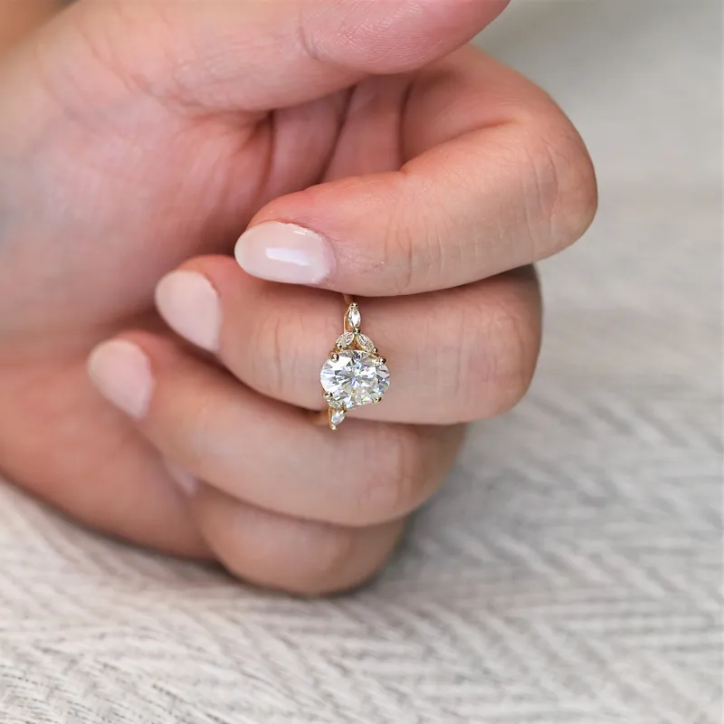 2ct Genesis 9x7mm 14kt Gold Moissanite Diamond Marquise Oval Cluster Ring diamond oval cut engagement ring