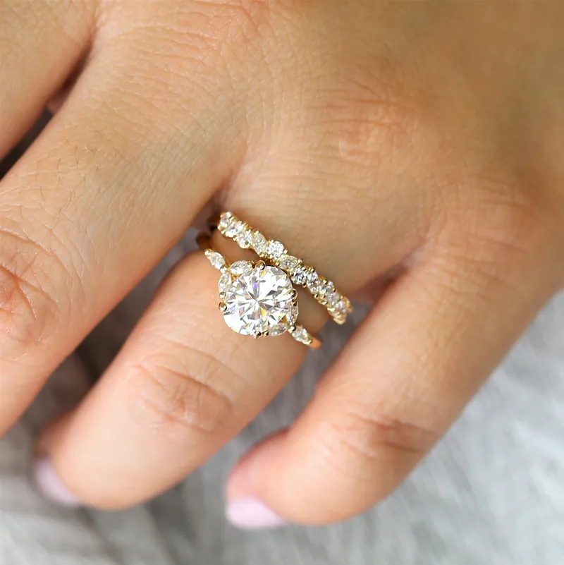 2ct Genesis 9x7mm 14kt Gold Moissanite Diamond Marquise Oval Cluster Ring vy 11