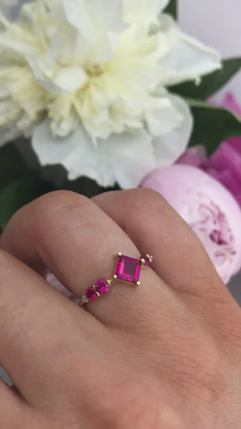 Gigi Pink Tourmaline Rubis Diamonds Cluster Ring vy 13