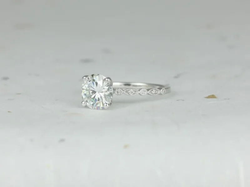 2ct Nadine 8mm 14kt Gold Moissanite Diamond WITH Milgrain Round Engagement Ring view 2