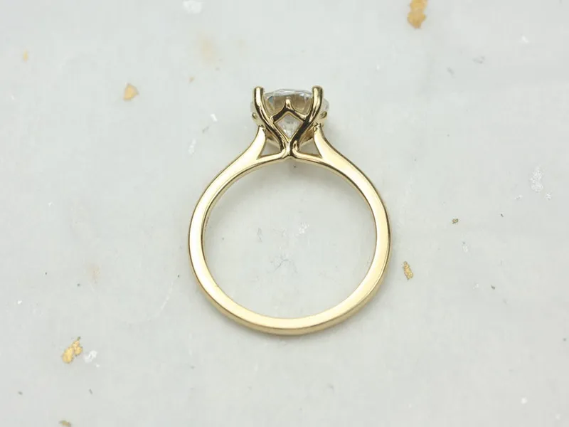 2ct Skinny Flora 2.0 8mm 14kt Gold Moissanite Cathedral Round Solitaire Ring round cut engagement ring