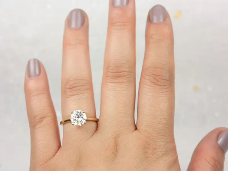 2ct Skinny Flora 2.0 8mm 14kt Gold Moissanite Cathedral Round Solitaire Ring view 4