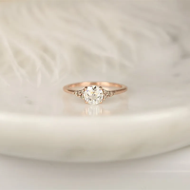 Malia 6mm 14kt Rose Gold OEC FB Moissanite Champagne Diamond Art Deco Dainty 3 Stone Dainty Cluster Ring diamond round cut engagement ring