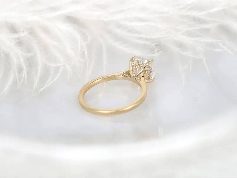 2ct Fawn 8mm 14kt Moissanite Diamond Round Hidden Halo Ring vy 6