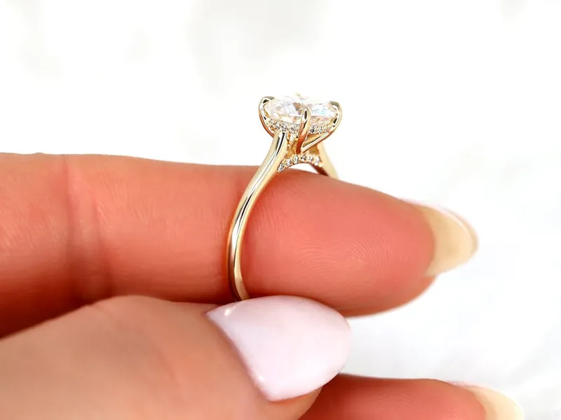 2ct Fawn 8mm 14kt Moissanite Diamond Round Hidden Halo Ring vy 4