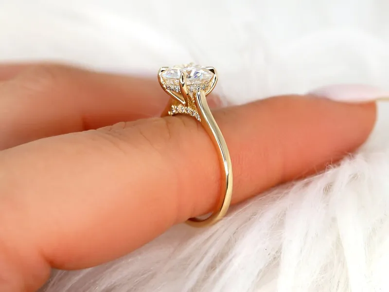 2ct Fawn 8mm 14kt Moissanite Diamond Round Hidden Halo Ring vy 2