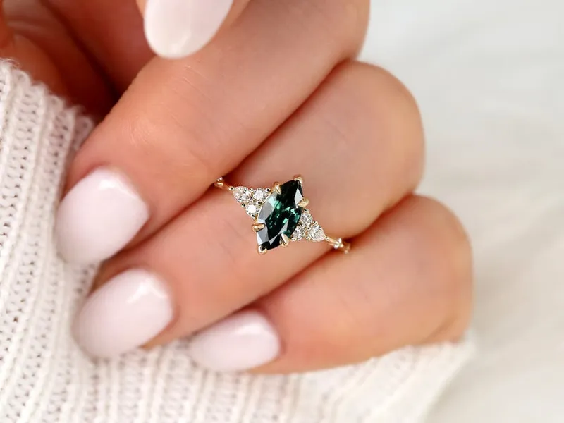 1.50ct Ready to Ship Astrid 14kt Gold Teal Sapphire Diamond Marquise Cluster Ring vy 4