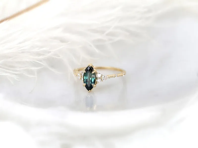 1.50ct Ready to Ship Astrid 14kt Gold Teal Sapphire Diamond Marquise Cluster Ring vy 7