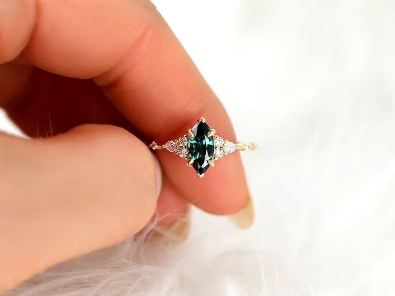1.50ct Ready to Ship Astrid 14kt Gold Teal Sapphire Diamond Marquise Cluster Ring diamond engagement ring
