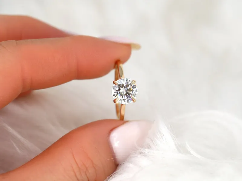 2ct Fawn 8mm 14kt Moissanite Diamond Round Hidden Halo Ring vy 3