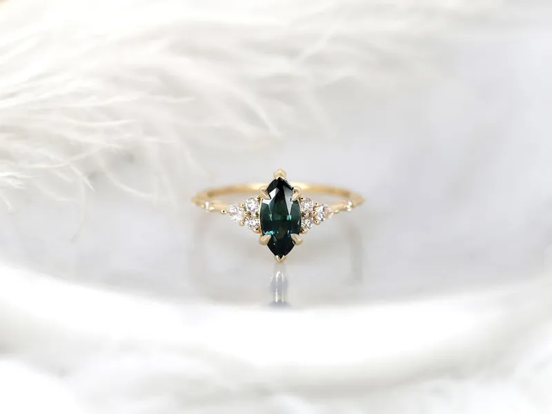 1.50ct Ready to Ship Astrid 14kt Gold Teal Sapphire Diamond Marquise Cluster Ring vy 6